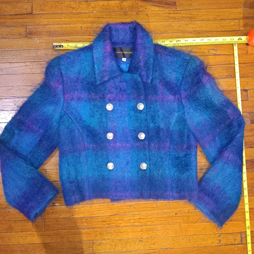Wallce Harris Mohair Vintage Blue and Purple Plaid Double-Breasted Jacket